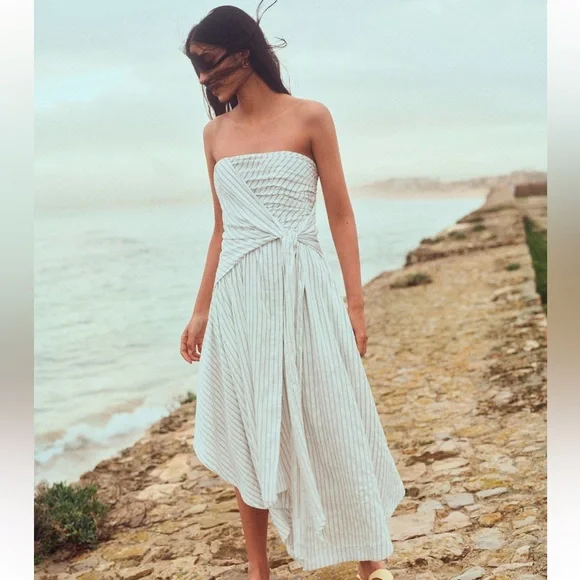 ✅Anthropologie Strapless Hanky-Hem Midi Dress White Black size XL - Picture 6 of 9